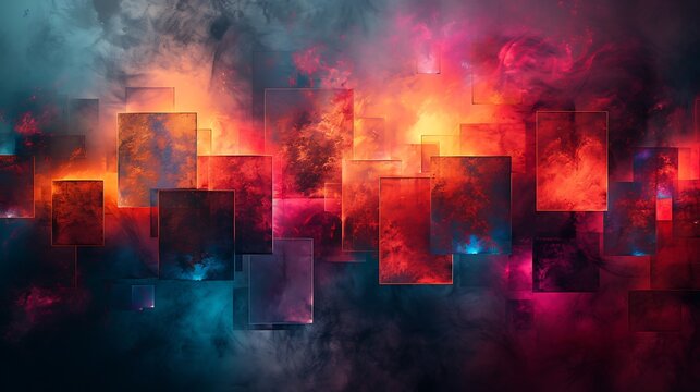 Inside-out color scheme with parallelograms, vibrant neon colors, dark background, hd quality, digital art, high contrast, geometric precision, modern design, artistic composition, dynamic and lively 