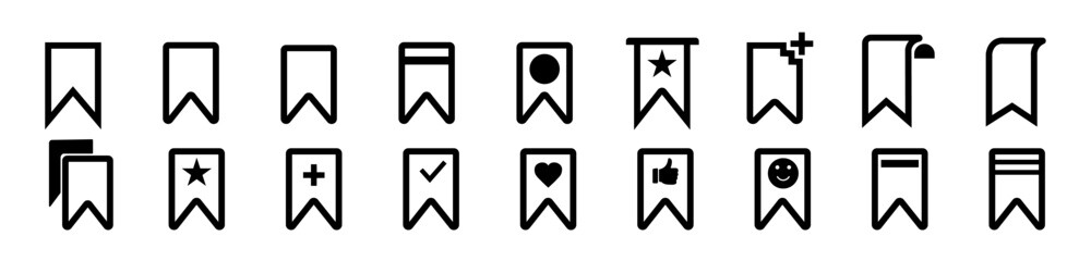 Bookmark, icon to save your favorite silhouette. Save your favorite collection of vector  icons on a white background.