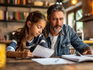 Parent Homeschooling Children at Kitchen Table Using Online Educational Resources