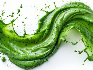 photo of Green color, Avocado Sauce Splash isolated on white background