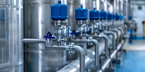 Purified Drinking Water Production System for Factories. Concept Water Treatment, Industrial Systems, Factory Operations, Clean Drinking Water, Filtration Technology
