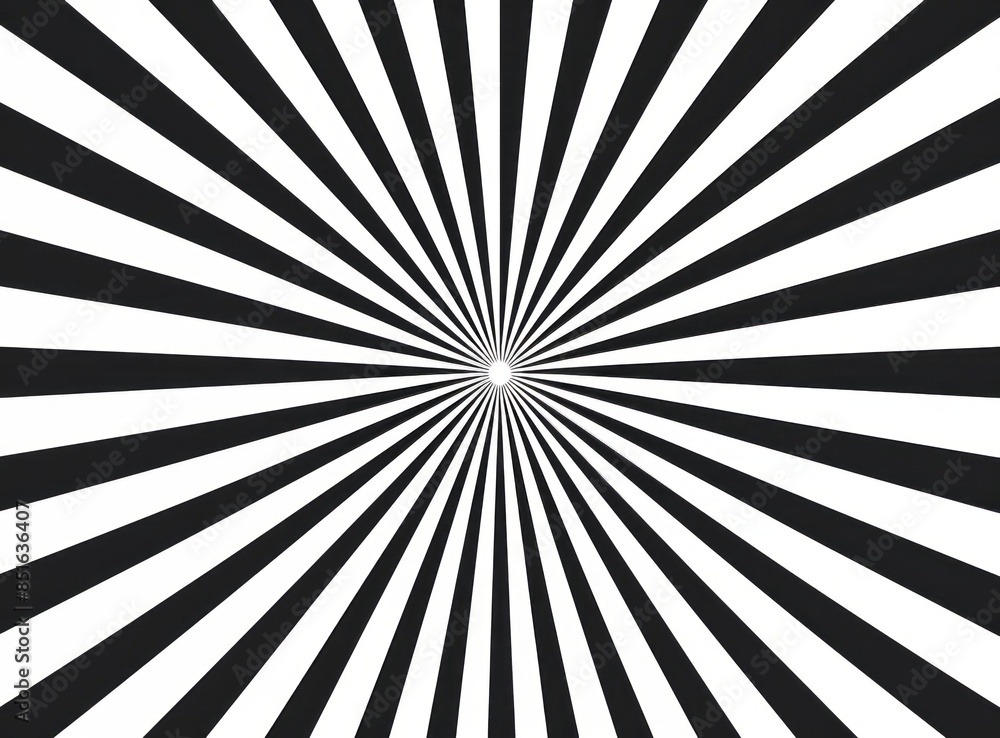 Wall mural symmetrical black and white rays fan out from a central point, creating a sharp, flat design, perfec