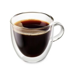 Clear coffee cup filled with Black Coffee, isolated white background, studio lighting for focused...