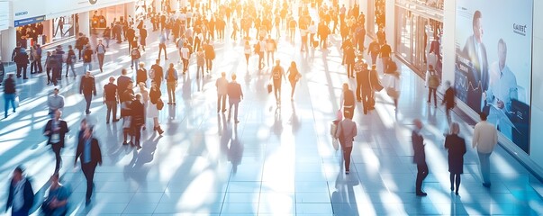 Energetic Financial Career Fair with Blurred Crowd of Professionals Networking