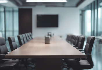 Table with Blurred Background of Corporate Office Conference Room with Interior Office Product