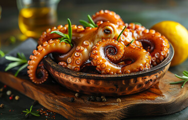 Fototapeta premium Cooked Octopus With Rosemary and Lemon