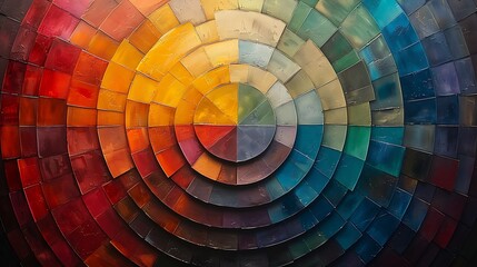 Obraz premium Gradient-filled trapezoids arranged in a radiating pattern, vibrant colors, hd quality, digital art, high contrast, geometric design, modern aesthetic, dynamic composition, artistic abstraction