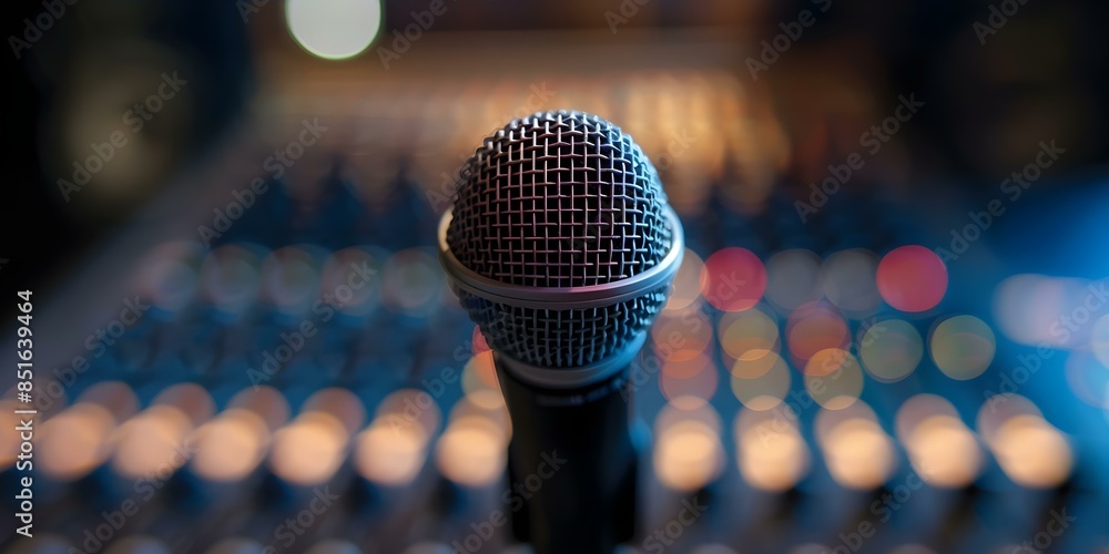 Aufkleber a contemporary microphone set up for a studio performance with a mixing desk. concept sound engineer