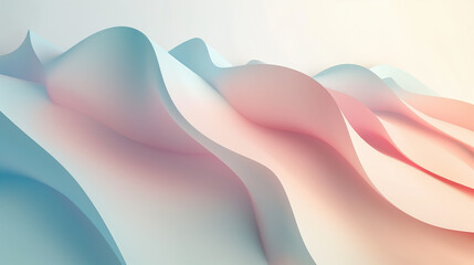 Abstract Smooth Minimalist Wallpaper Waves in Soft Pastel Colors of Pink, Blue, and Beige
