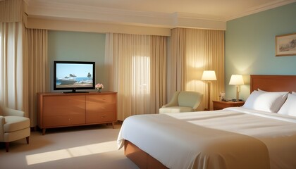 Frame mockup in modern bedroom with empty poster frame 