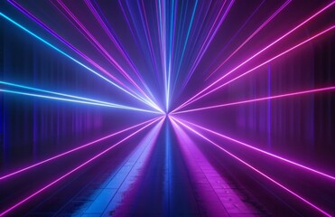 Fototapeta premium Black background, purple and blue laser beams, laser beam lights shining on the black ground