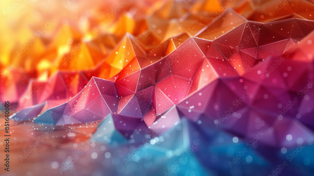 Poster abstract rainbow background consisting of colored triangles.