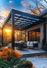 Modern Patio Pergola With Autumnal Sunset