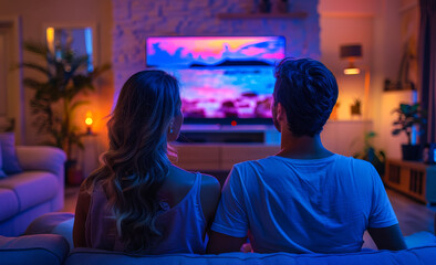 Fototapeta premium Couple Watching Television in Living Room