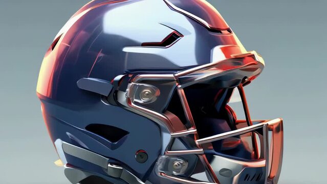 Close up shot of a football helmet on a gray background, ideal for sports-themed designs and illustrations.