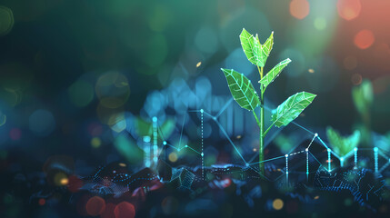 Naklejka premium Green technology concept of digital environment in futuristic polygonal style. Glowing neon tree on the background of circuit board.