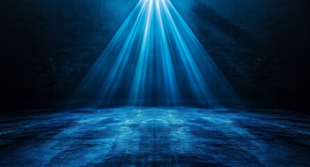 Black background with blue light rays shining down on the ground, creating an atmospheric scene