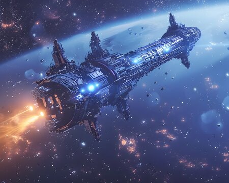 Massive Futuristic Space Station Orbiting a Blue Supergiant Star as Interstellar Travel Hub