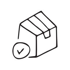 the package. box. delivery. unloading. to the door. mail. worldwide delivery. sender. recipient. purchase. online store. to send. receive. vector illustration. color background. flat style. doodle. 