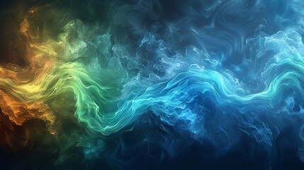 Vibrant colorful smoke waves flowing on a dark backdrop, with a visual of dynamic movement