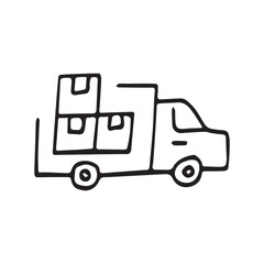 the package. box. delivery. unloading. to the door. mail. worldwide delivery. sender. recipient. purchase. online store. to send. receive. vector illustration. color background. flat style. doodle. 