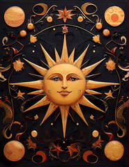 Colored wallpaper sun symbol on a dark background