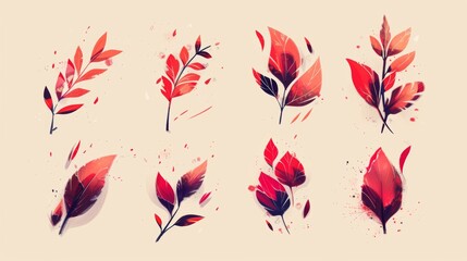 Obraz premium Autumn leaves collection in vibrant watercolor style