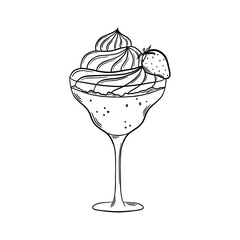 Strawberry Daiquiri Cocktail black and white outline vector illustration. Bar drink line art. Engraving style. Line drawing