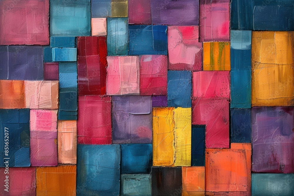 Poster abstract painting with a rectangular mosaic design in various colors