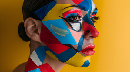 Futuristic Surreal Makeup Concept with Abstract Geometric Shapes on a Model for Otherworldly Effect
