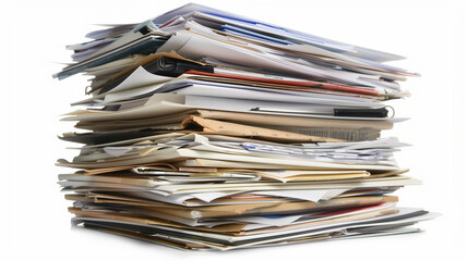 An isolated stack of business documents is visible on a white background. Each document has its own unique content, and their careful arrangement emphasizes the importance of documentation.