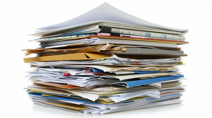 An isolated stack of business documents is visible on a white background. Each document has its own unique content, and their careful arrangement emphasizes the importance of documentation.