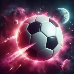 Naklejka premium soccer ball on pink fire