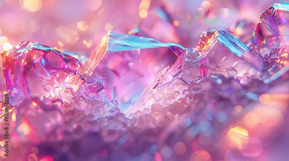 Poster a macro image showcasing the detailed structure and iridescent glow of crystal-like formations with 