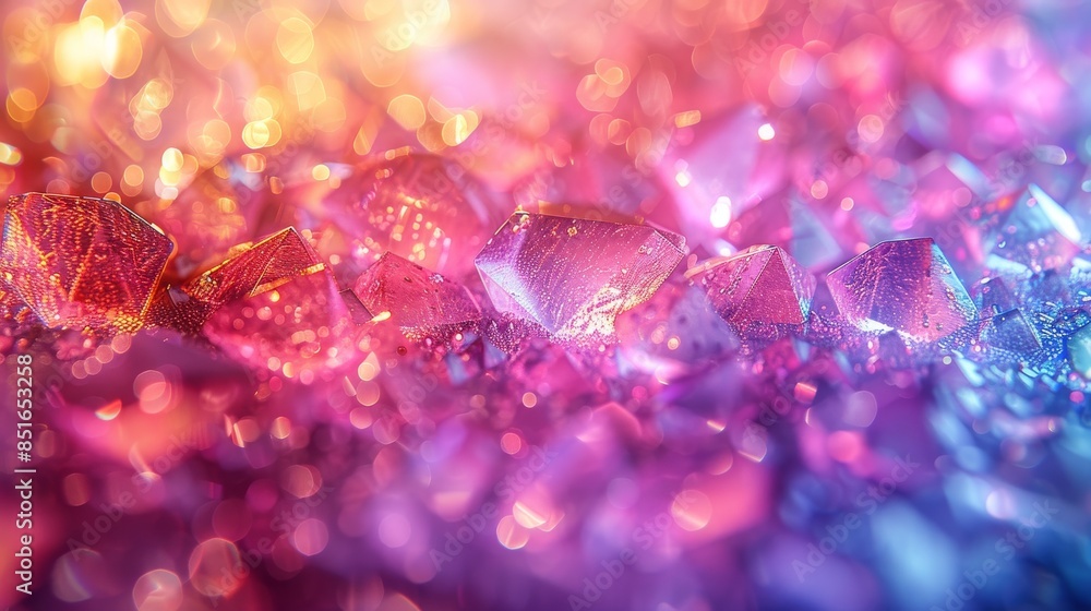 Poster a close-up shot highlights the textures and light play on pink-hued crystal structures with a bokeh 