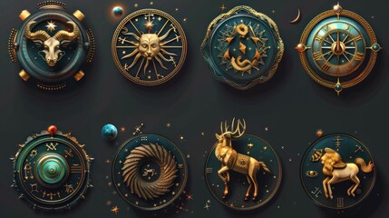 Set of Zodiac Signs Highly Detailed Digital Art Style