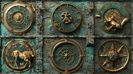 Set of Zodiac Signs Highly Detailed Digital Art Style