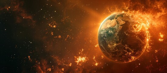 Burning Planet Earth in Space