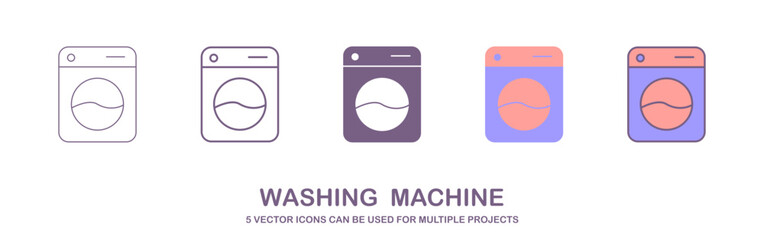Dark purple Washer icon isolated on white background. Washing machine icon. Clothes washer - laundry machine. Home appliance symbol. Set icons colorful. Vector