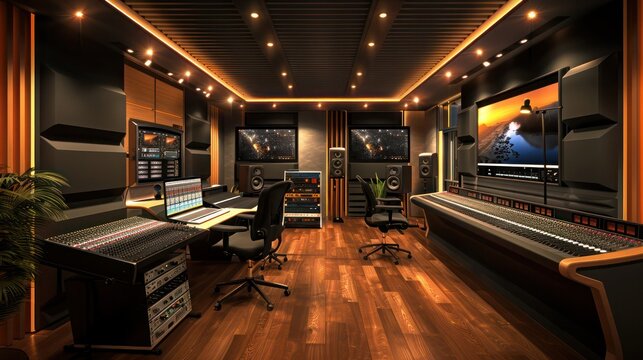 Plans for a state-of-the-art music recording studio with soundproof rooms and advanced equipment