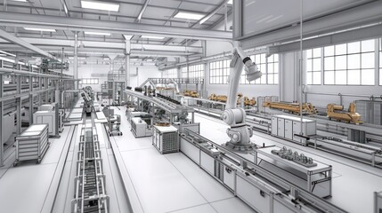 Obraz premium Technical drawings of an advanced manufacturing plant with robotic assembly lines
