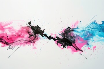 Abstract Swirls of Black, Pink and Blue Paint
