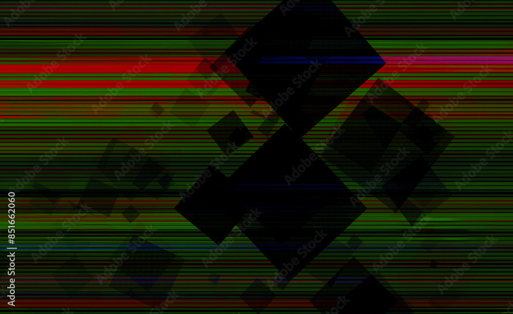 Aufkleber black squares on green and red scan lines abstract background