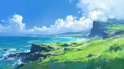 Coastal Cliffs and Sunny Skies