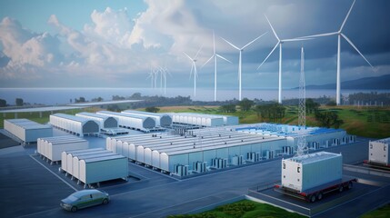 Technical schematics of a next-generation renewable energy storage facility with advanced technology