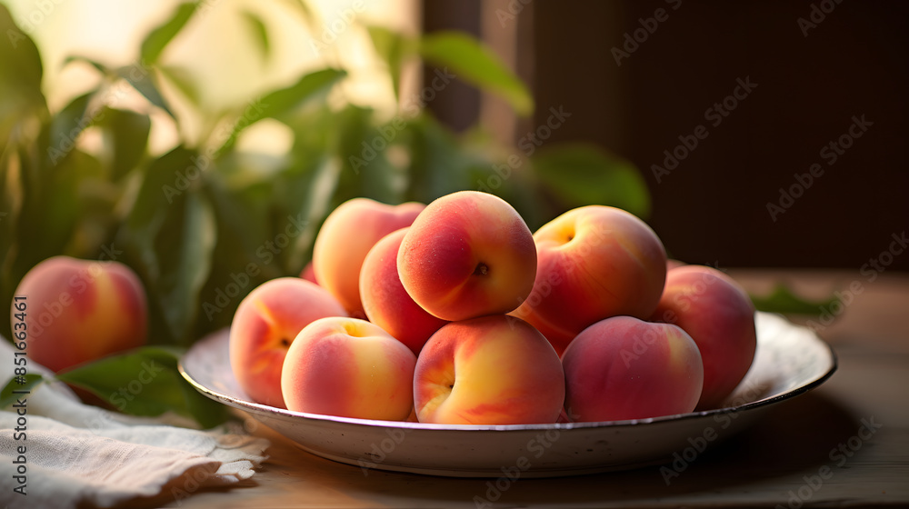 Wall mural Peach fresh fruit vegetable food photography white background poster 