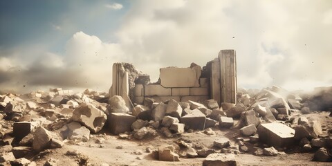 Naklejka premium Ancient Jewish temple destruction on solemn day of Tisha BAv commemorated. Concept Jewish History, Temple Destruction, Tisha B'Av, Commemoration, Solemn Occasion