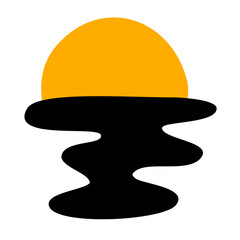 Hand drawn sunset with black shadow