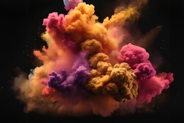 A striking AI-generated photo capturing an explosive burst of golden and multicolored smoke, enhanced by dynamic sparks. Perfect for use in creative projects, marketing materials, or artistic displays