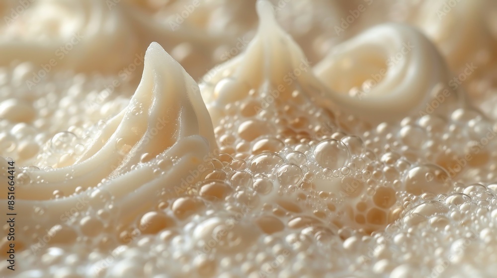 Poster A detailed macro image showing a white milk twist with delicate bubbles and airy foam creating an abstract effect